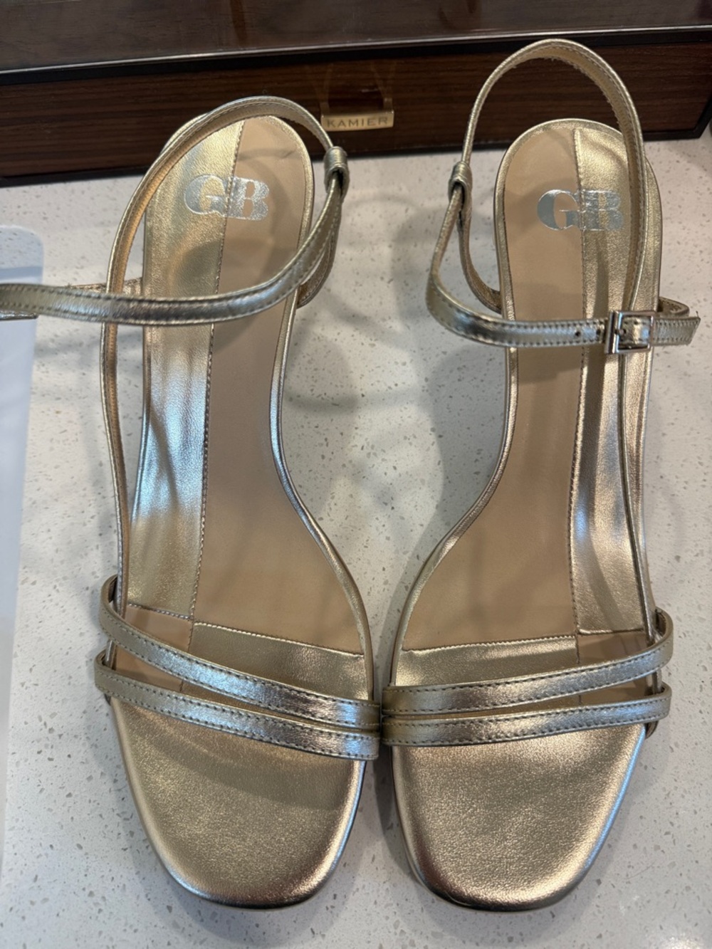 Gianni Bini Metallic Gold Strappy Slingback Heels